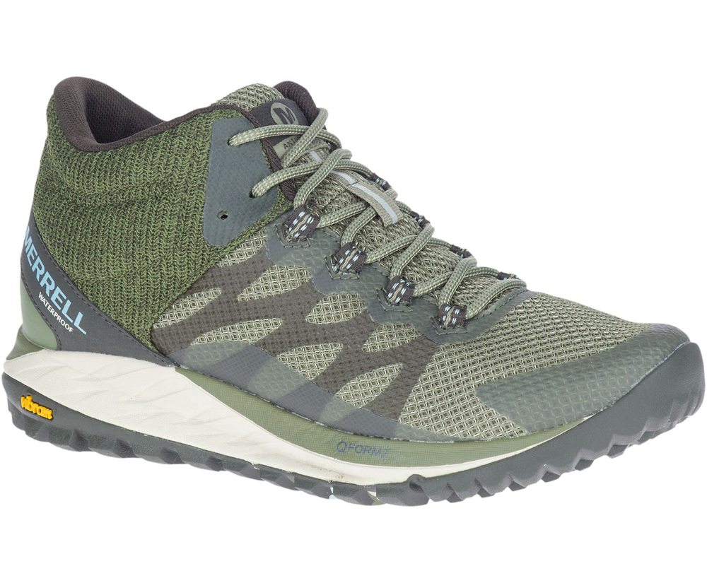 Buty Sportowe Merrell Damskie Oliwkowe - Antora 2 Mid Waterproof - 952781-MXH